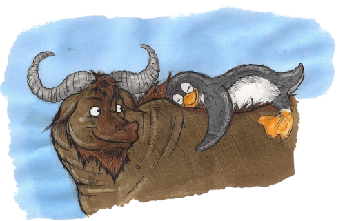 A Tux hugs a GNU